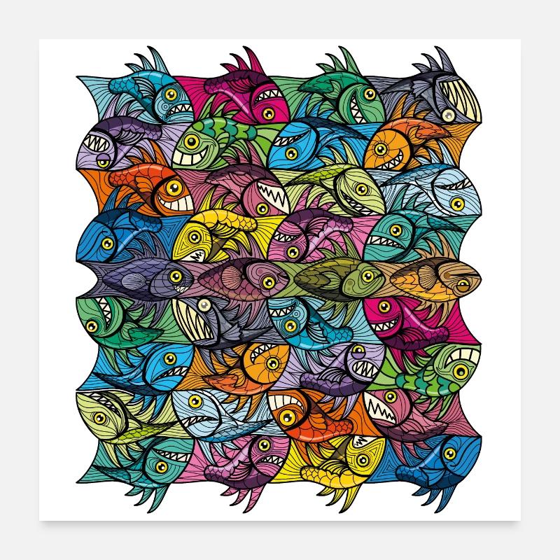 Plus de Fish Tessellation Escher Style Ambigram XXIV Poster 60 x 60 cm