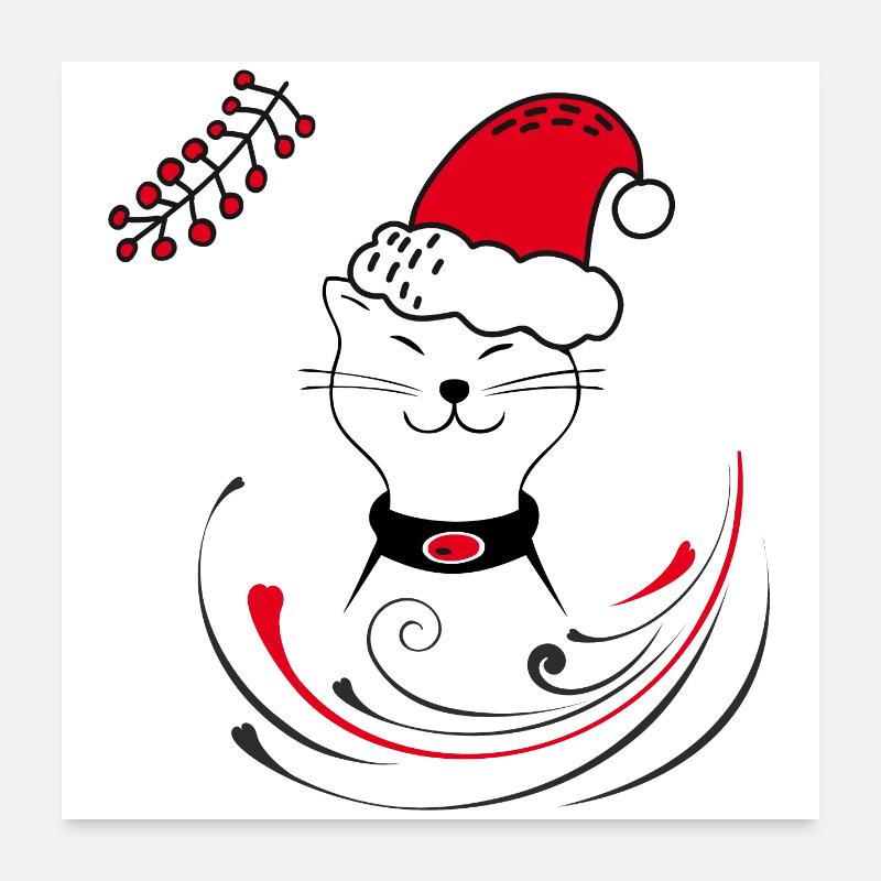 Cat with Santa hat Poster 24" x 24" (60x60 cm)