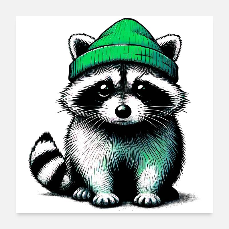 Waschbär - Poster 60x60 cm - Weiß