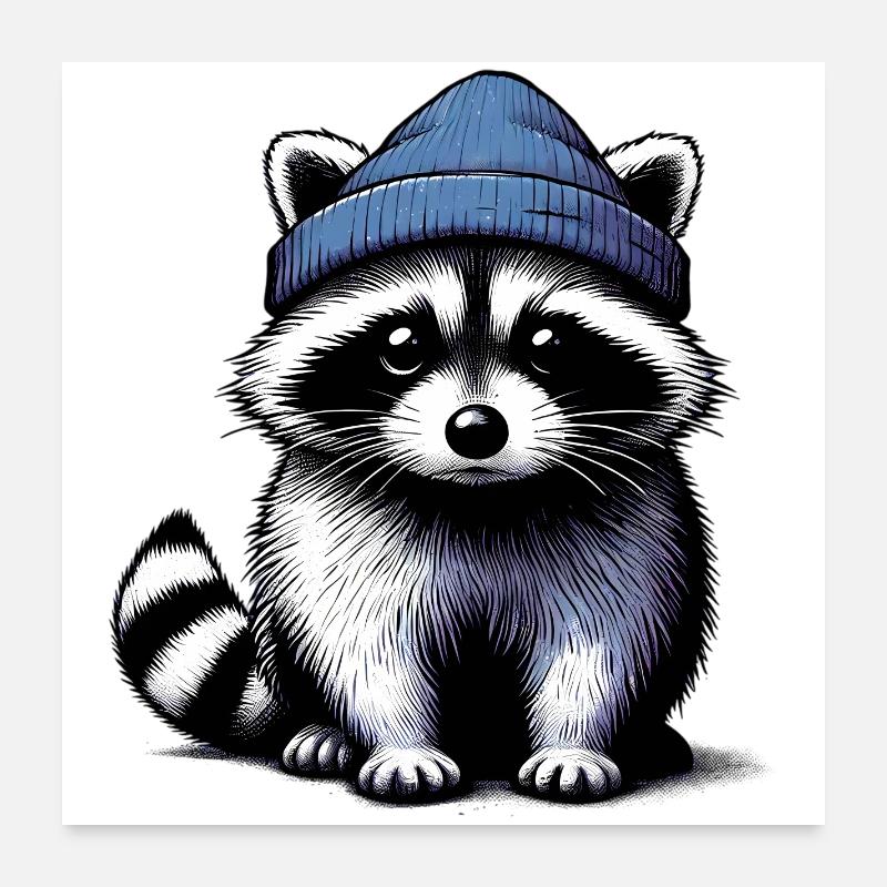 Waschbär - Poster 60x60 cm - Weiß