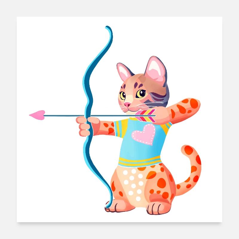 Chat Archer Coeur Bleu Poster 60 x 60 cm