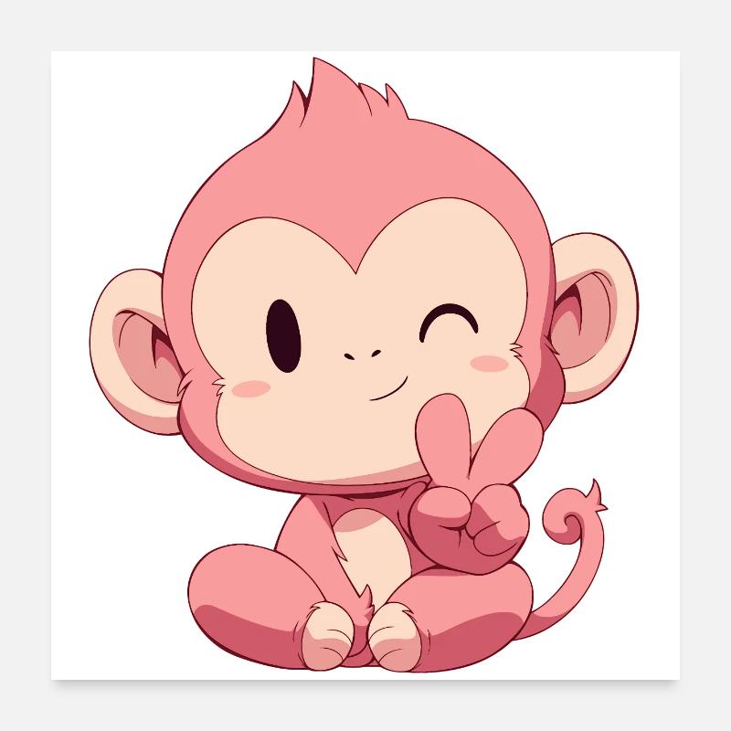 Petit Singe Rose Paix Poster 60 x 60 cm