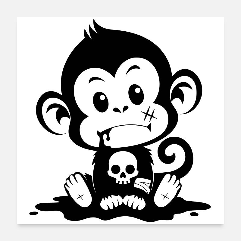 Singe mignon dans un style inquiétant Poster 60 x 60 cm