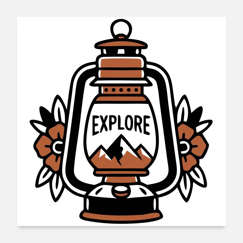 Laterne Explore Berge Vintage Poster 60x60 cm