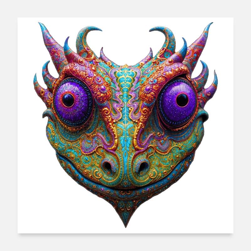 Mystic Toad/Frog/Gecko/Lizzard/Alien - Poster 60x60 cm - Weiß