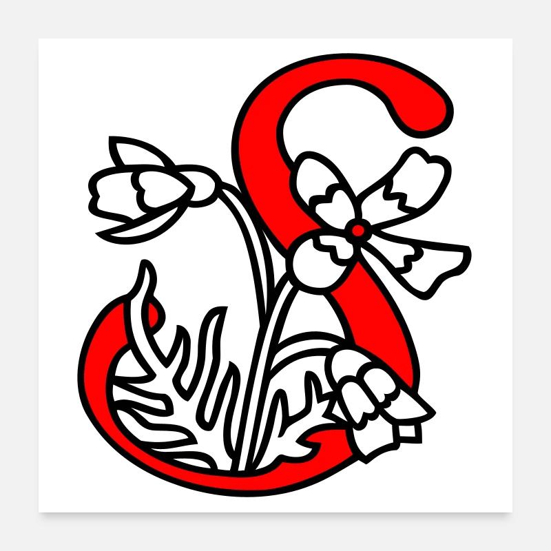 Buchstabe Blüte Initiale Poster 60x60 cm