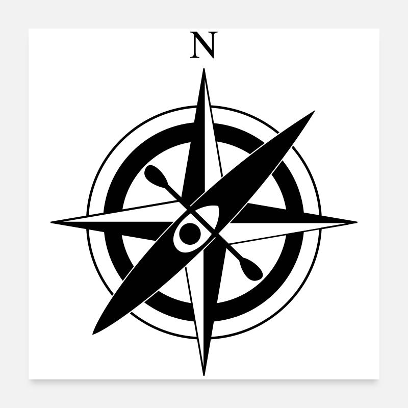 Kompass Rose Kajak Poster 60x60 cm