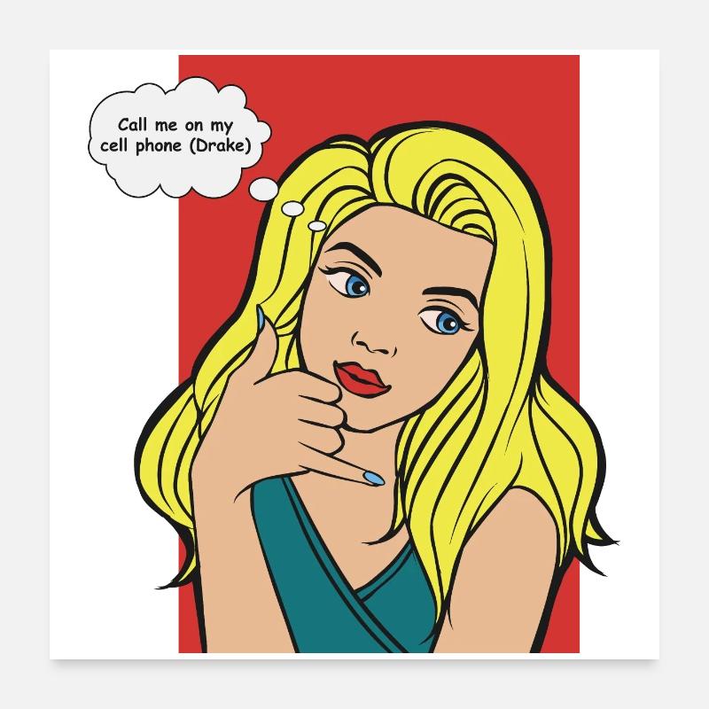 Blonde pop art avec bulle de pensée Poster 60 x 60 cm