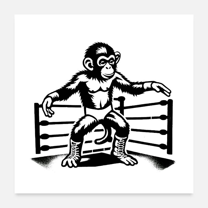 Wrestling Monkey World - Poster 60x60 cm - Weiß