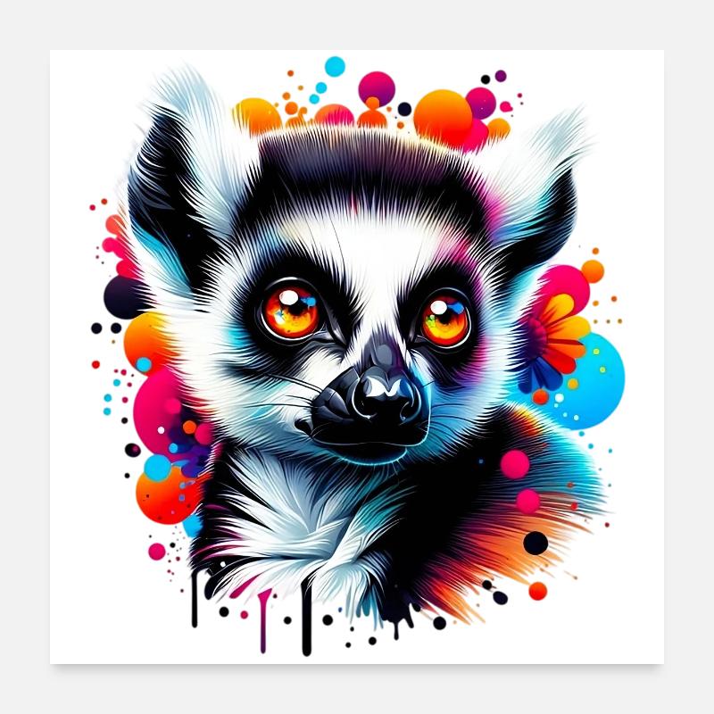 Lemur - Poster 60x60 cm - Weiß