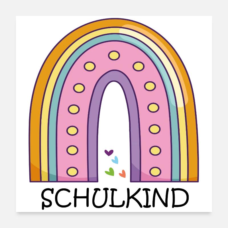 Schulkind Regenbogen - Poster 60x60 cm - Weiß