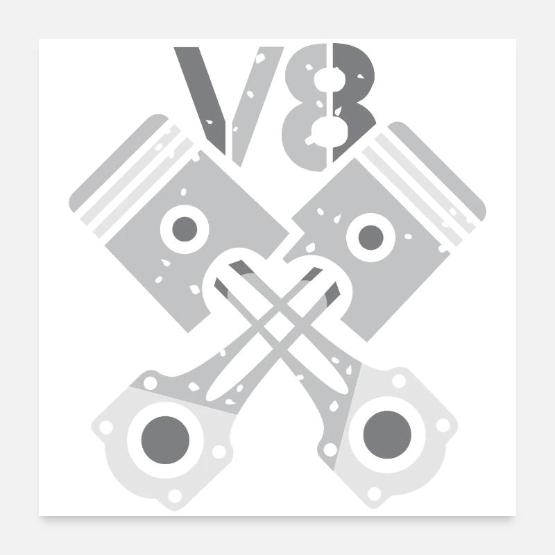 Moteur V8 à piston – Conception de puissance mécanique Poster 60 x 60 cm