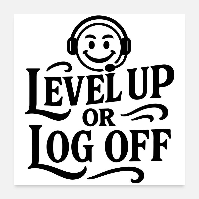 Level Up Chemise rétro Smiley Gamer Zocker spruch Poster 60 x 60 cm