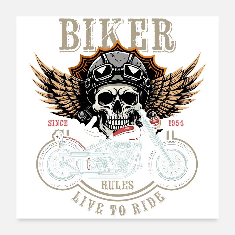 Biker Rules - Since 1954 - Live to Ride - Poster 24" x 24" (60x60 cm) - white