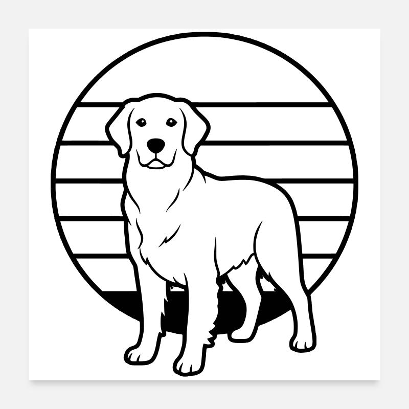 Esquisse rétro du soleil du chien retriever Poster 60 x 60 cm