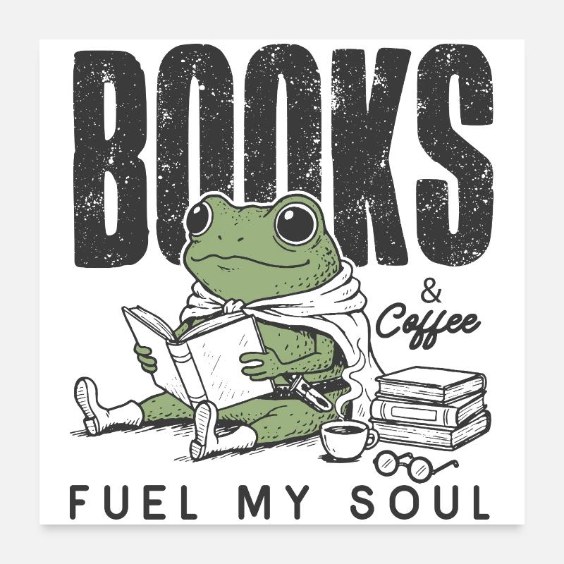 Frog Reads Books & Coffee Poster 24" x 24" (60x60 cm)