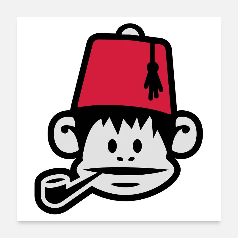 monkey fez ape primat affe pipe smoker Poster 60x60 cm