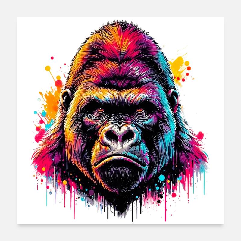 Gorilla - Poster 60x60 cm - Weiß