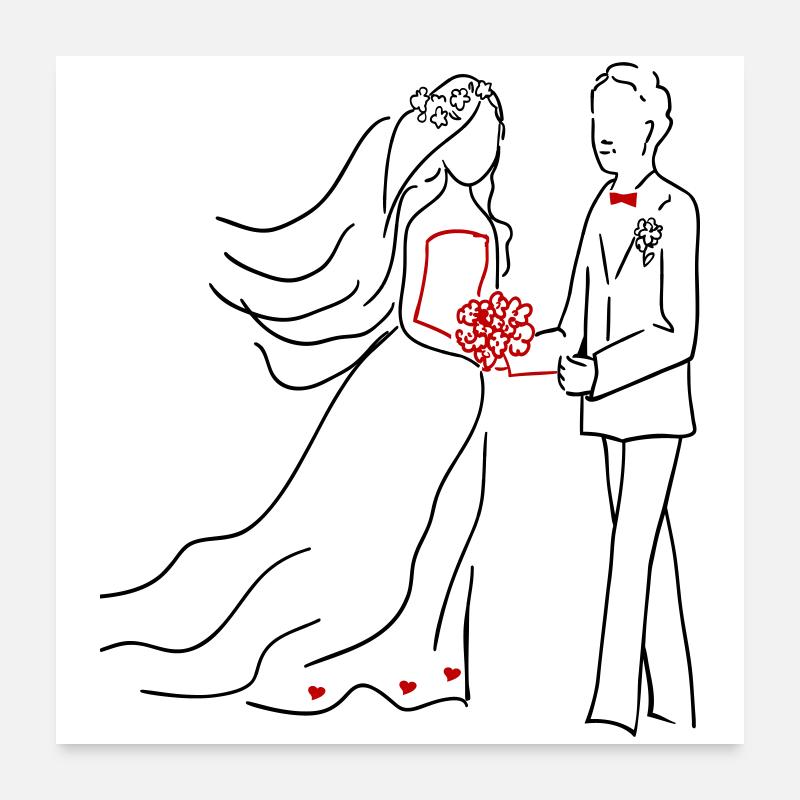 Hochzeit Braut und Bräutigam - Poster 60x60 cm - Weiß