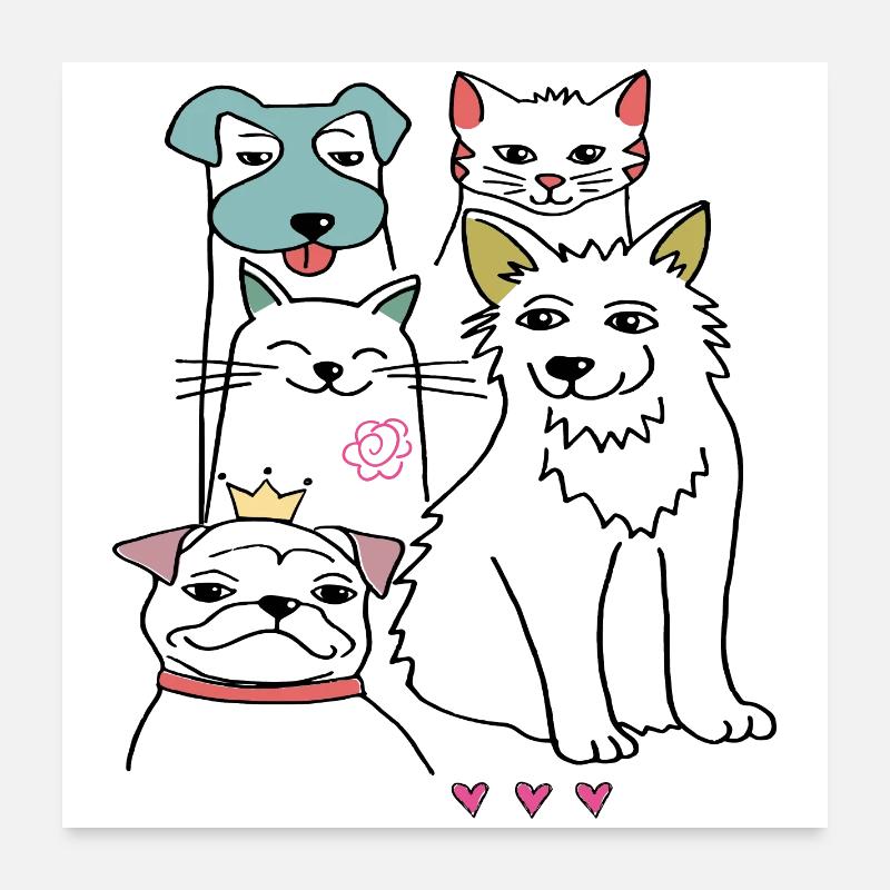 Bons amis, chien et chat Poster 60 x 60 cm