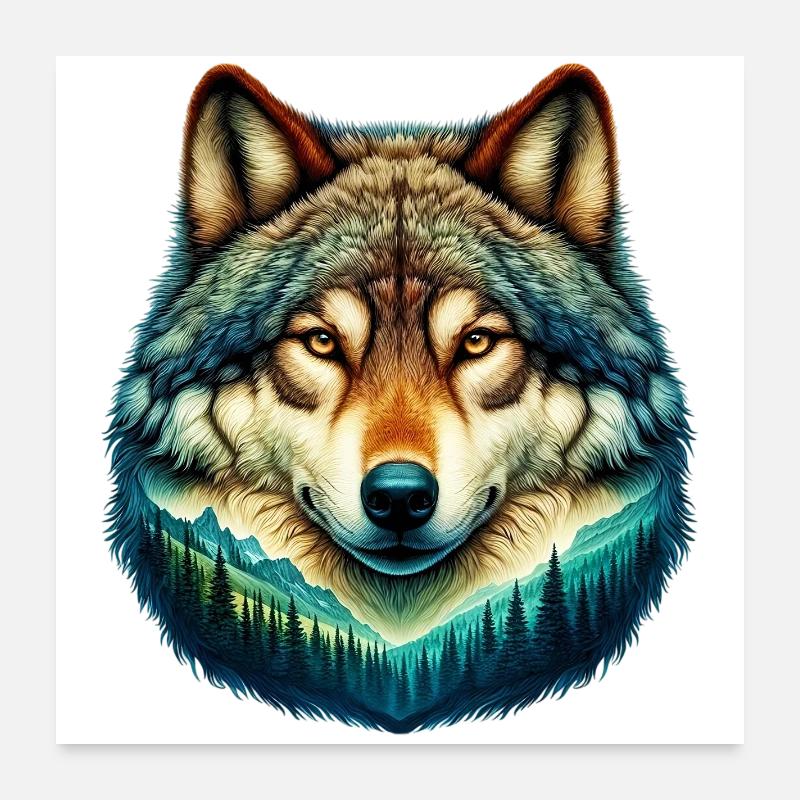 Wolf - Poster 60x60 cm - Weiß