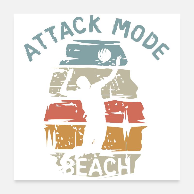 attack mode beach - vintage volleyball player Poster 24" x 24" (60x60 cm)