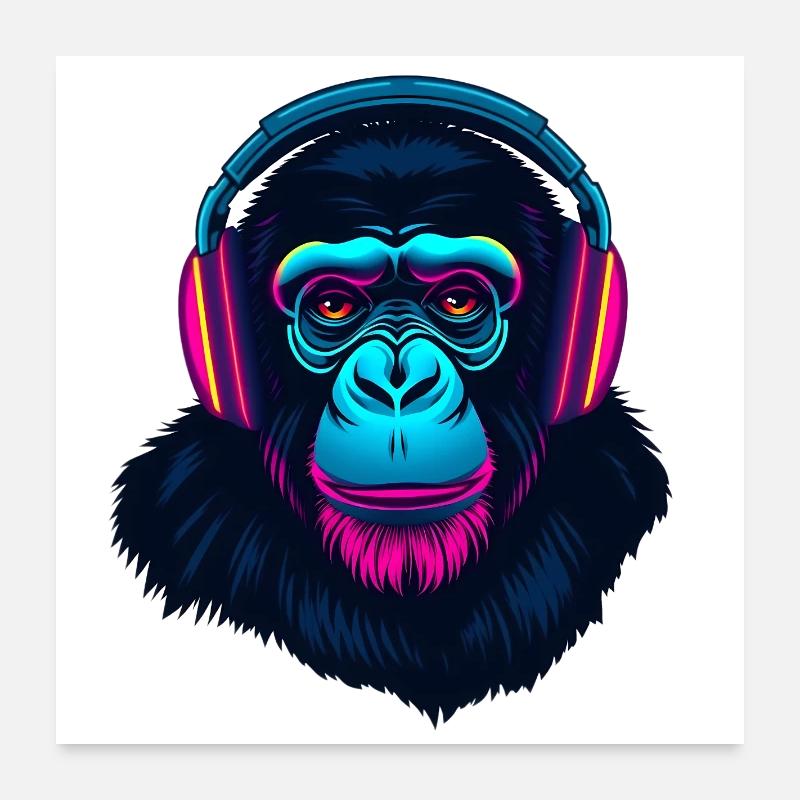 Monkey as DJ Poster 24" x 24" (60x60 cm)