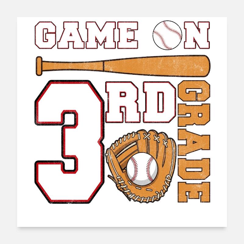 Game On 3rd Grade Baseball Back to School Fun Poster 24" x 24" (60x60 cm)