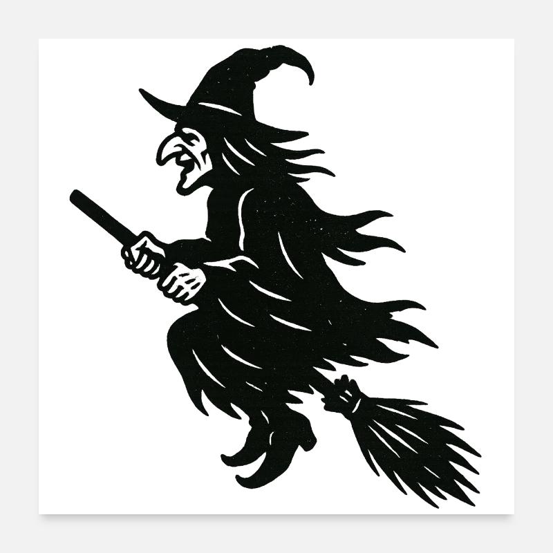 Halloween Witch on Broom Silhouette Poster 24" x 24" (60x60 cm)