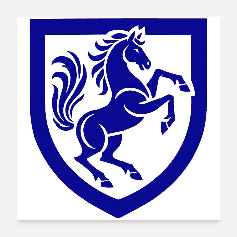 Blaues Pferdeschild Silhouette Poster 60x60 cm