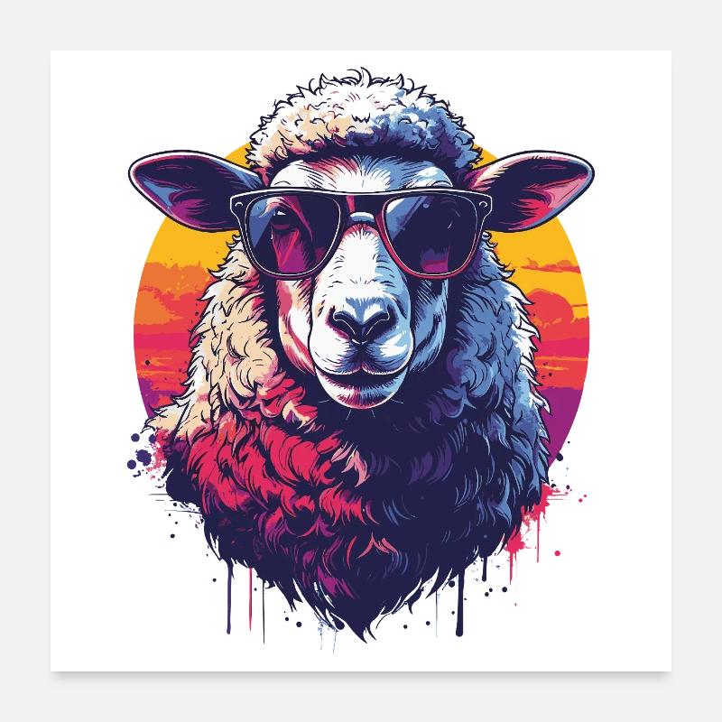 Cool retro sheep with glasses Poster 24" x 24" (60x60 cm)