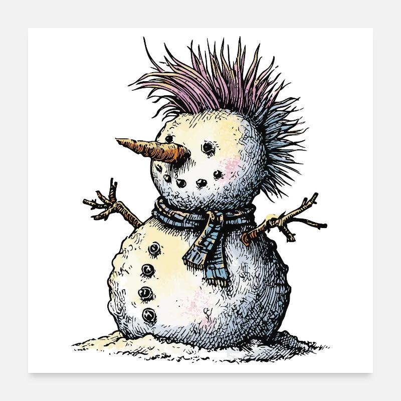 Punk Snowman Winter Humor Poster 24" x 24" (60x60 cm)