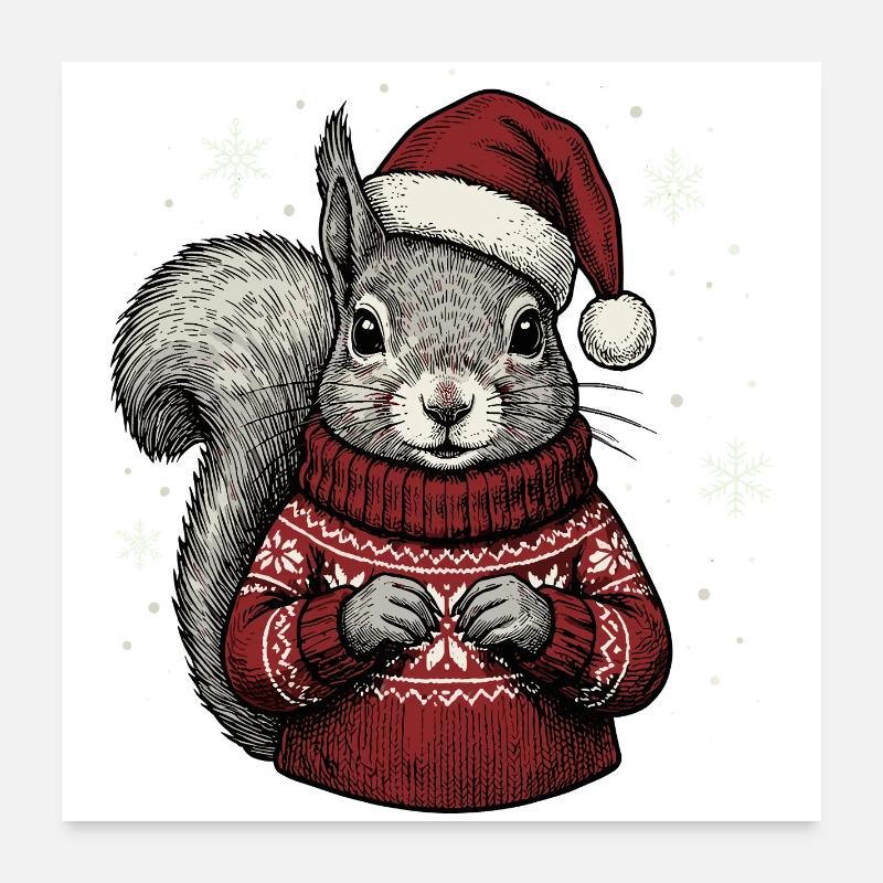 Squirrel Christmas Santa Hat Pajamas Poster 24" x 24" (60x60 cm)
