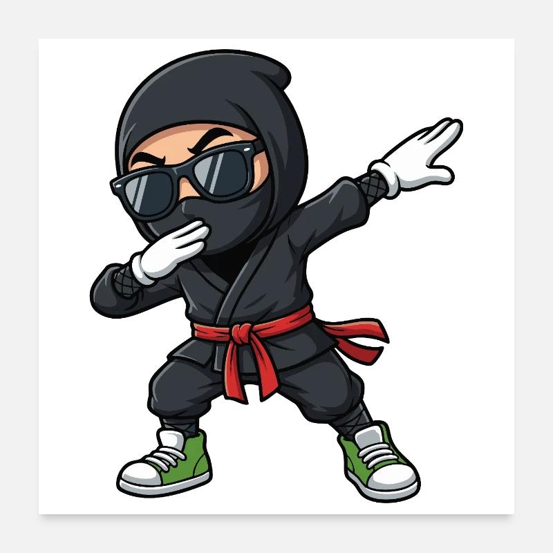 Dessin animé drôle de ninja dab Poster 60 x 60 cm