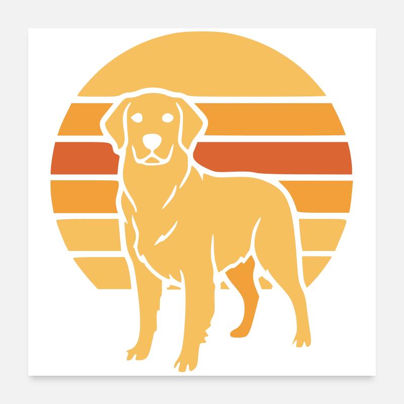 Icône rétro du Coucher de soleil du chien Poster 60 x 60 cm