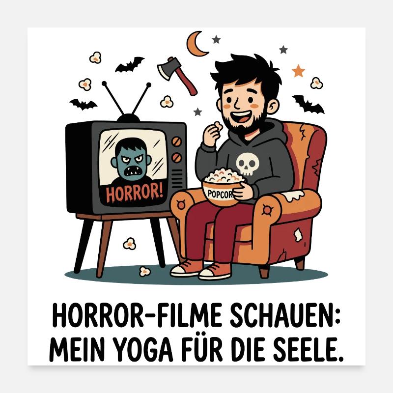 Horrorabend auf dem Sofa mit Popcorn Poster 60x60 cm