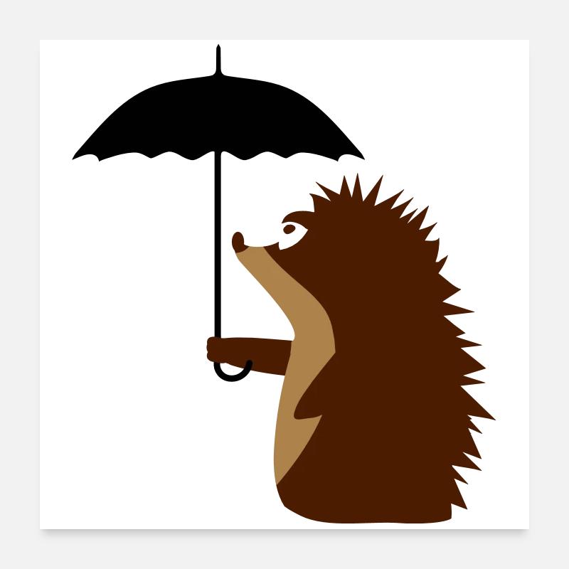 Igel mit Schirm Poster 60x60 cm