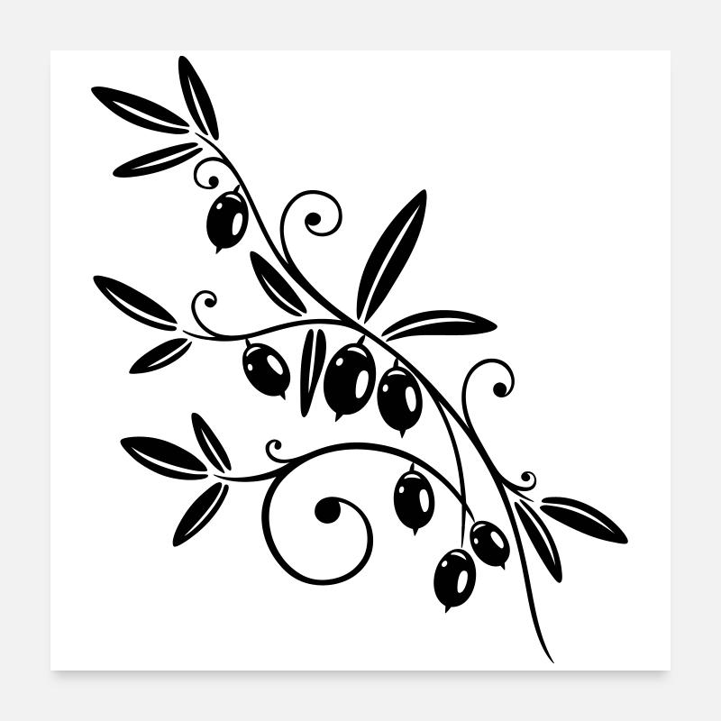 Cuisine, branche d'olivier aux olives. Poster 60 x 60 cm