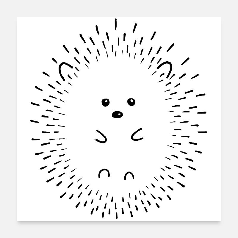 Hérisson Art au trait - Poster 60 x 60 cm - blanc