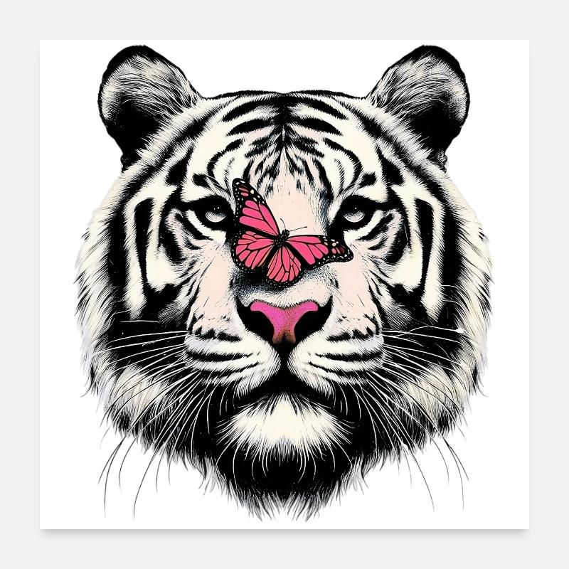 Tigre et papillon Poster 60 x 60 cm