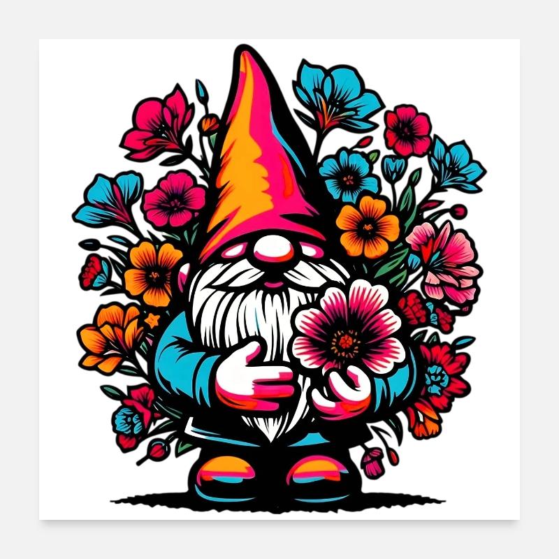 Gnome à fleurs Poster 60 x 60 cm