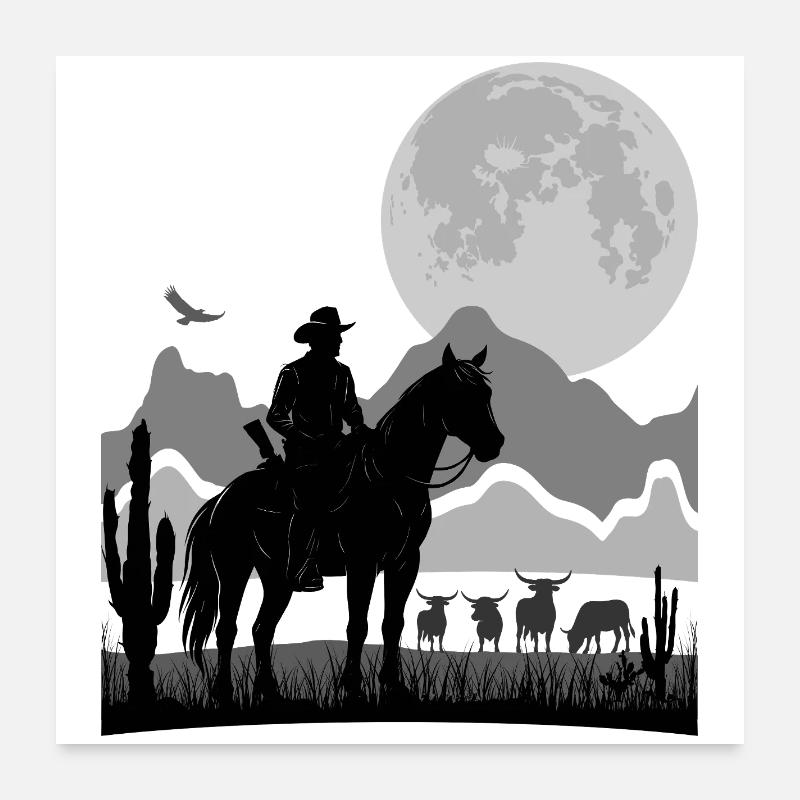 RANGER VEKTOR | RANCHER SILHOUETTE | 6K HDR - Poster 60x60 cm - Weiß