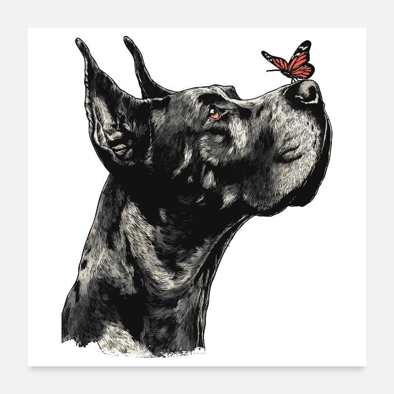 Great Dane with Red Butterfly Poster 24" x 24" (60x60 cm)