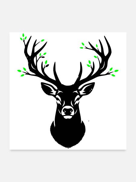 Feuilles naturelles en bois de cerf de tête de cerf - Poster 60 x 60 cm - blanc - Devant