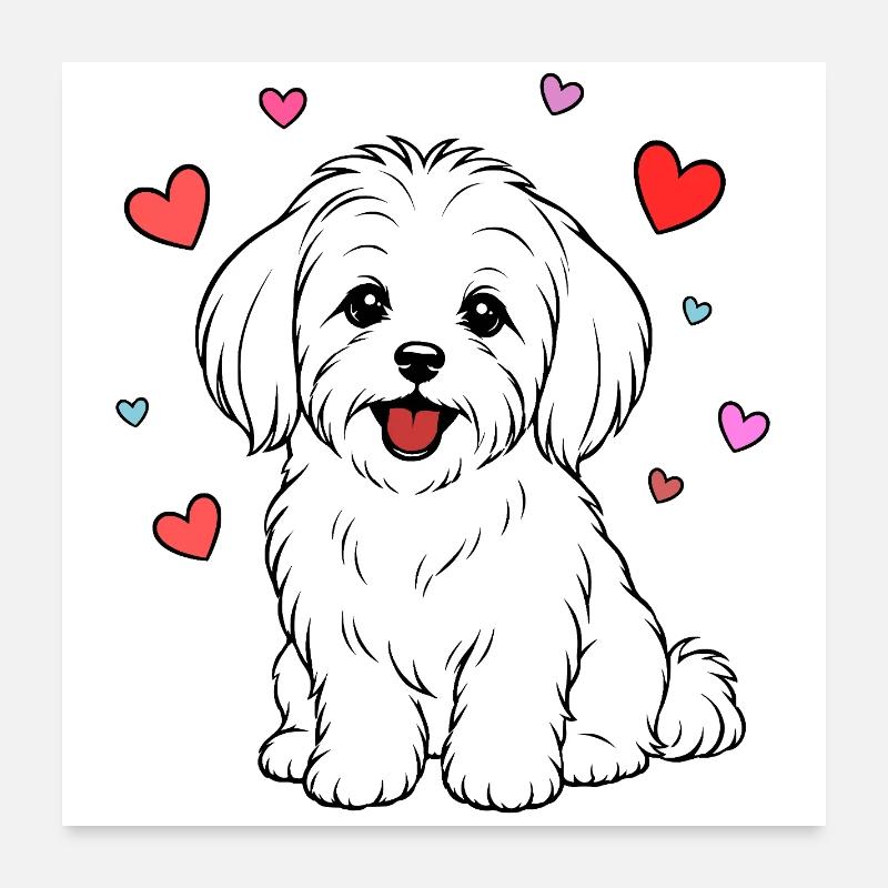 Malteser_Hund_sitzend_Herz_weiss Poster 24" x 24" (60x60 cm)