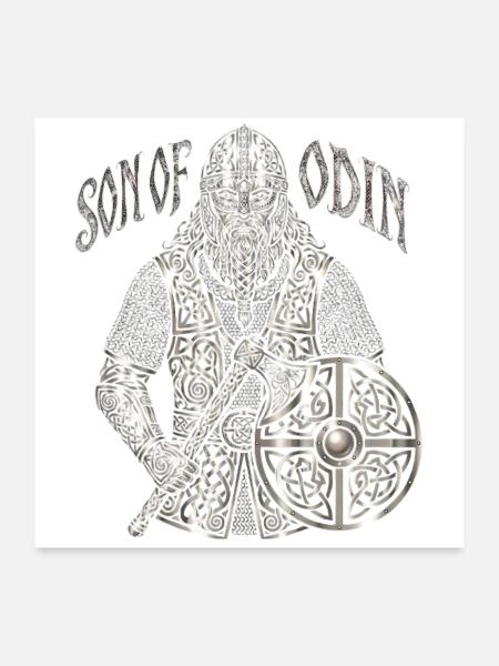 Son of Odin, Viking Krieger Knotenmuster Walhalla - Poster 60x60 cm - Weiß - Vorne
