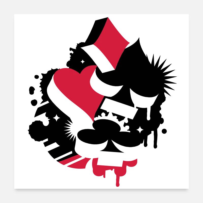 Four playing cards symbols -Heart, spade, diamond, Poster 24" x 24" (60x60 cm)