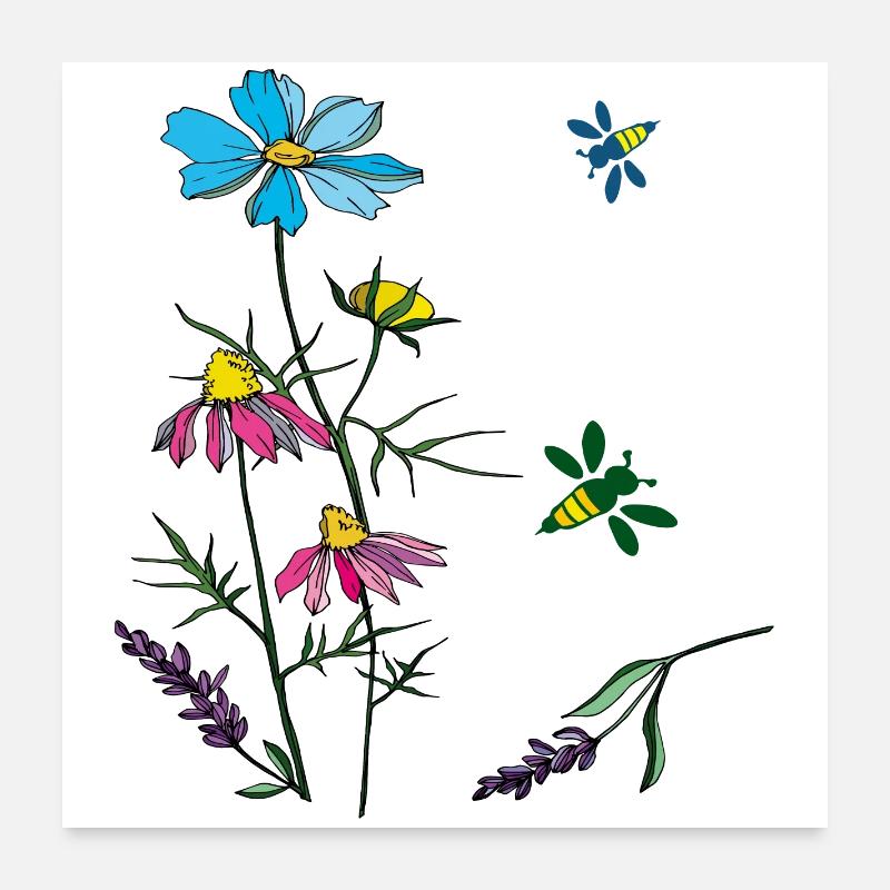 Herbs, chamomile, bees Poster 24" x 24" (60x60 cm)