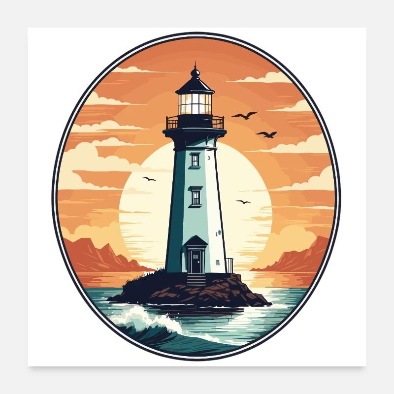 Leuchtturm - Poster 60x60 cm - Weiß