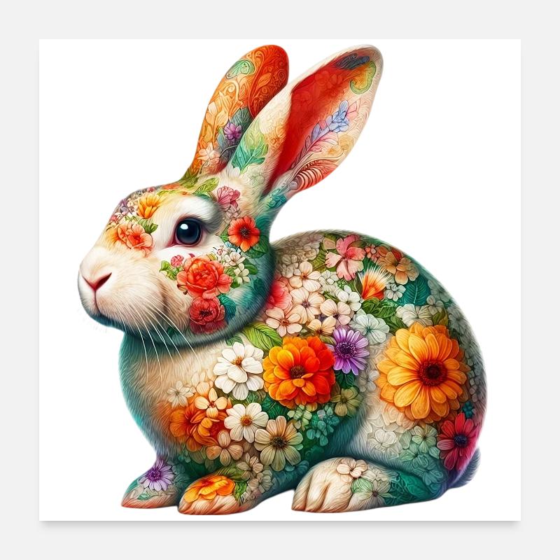 Lapin décoré de fleurs Poster 60 x 60 cm